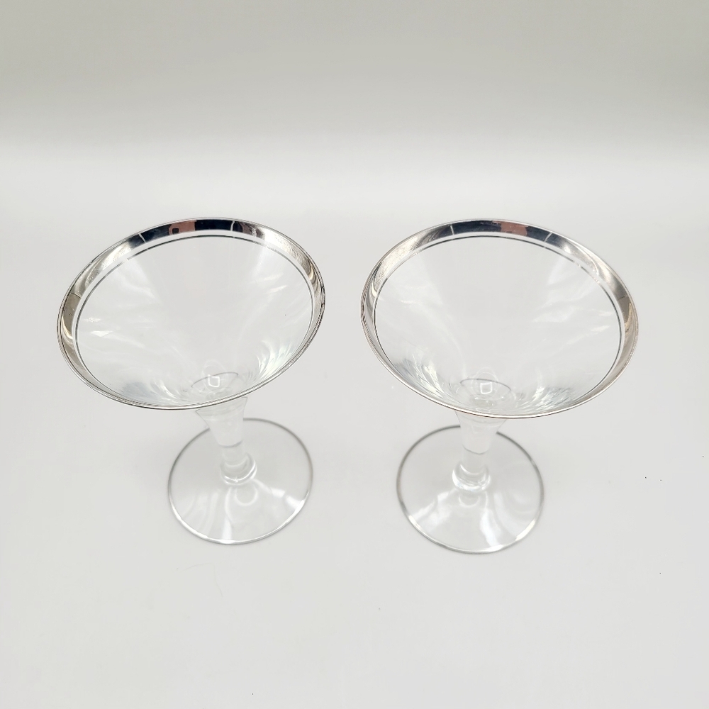 Vintage 1950s Clear Petite Martini Glasses with Silver Rim - Set of 2 - Picture 2 of 4